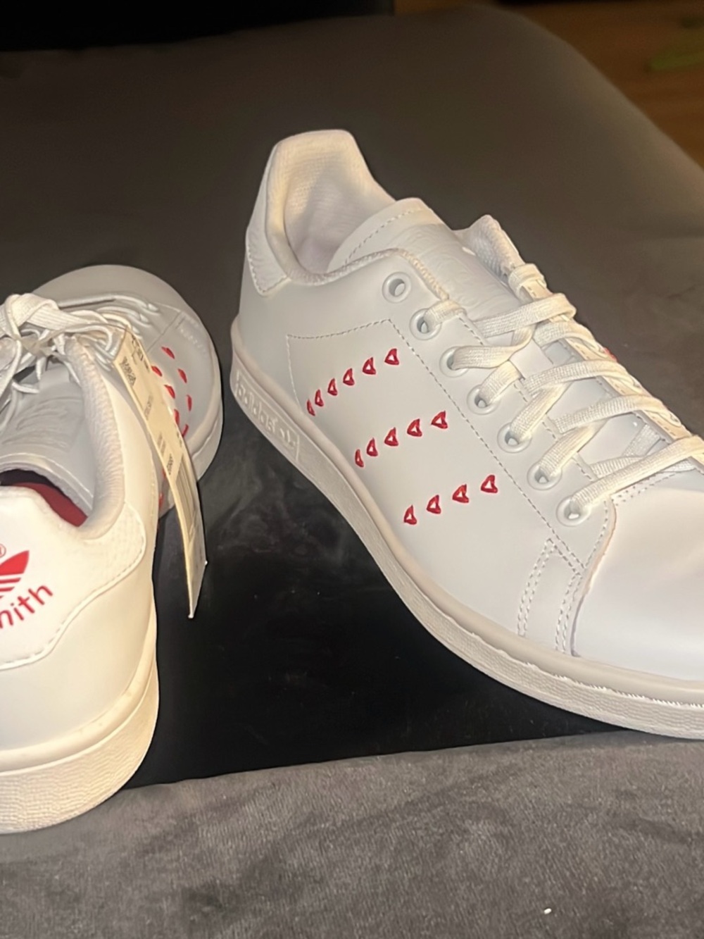 adidas White Stan Smith Sneakers with Red Heart Embroidery. NWT Never worn.